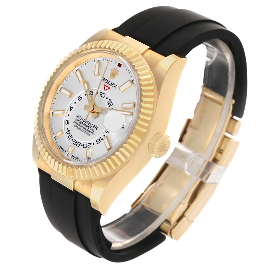 Sky-Dweller White Dial Yellow Gold Oysterflex Mens Watch 336238 Box Card