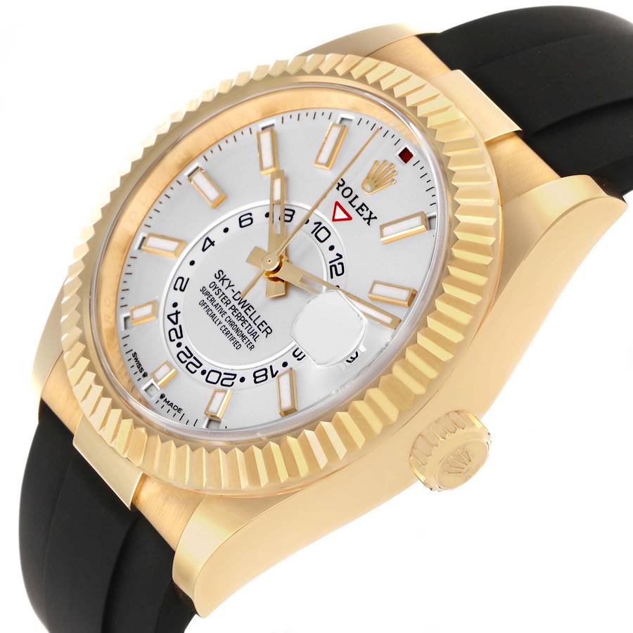 Sky-Dweller White Dial Yellow Gold Oysterflex Mens Watch 336238 Box Card