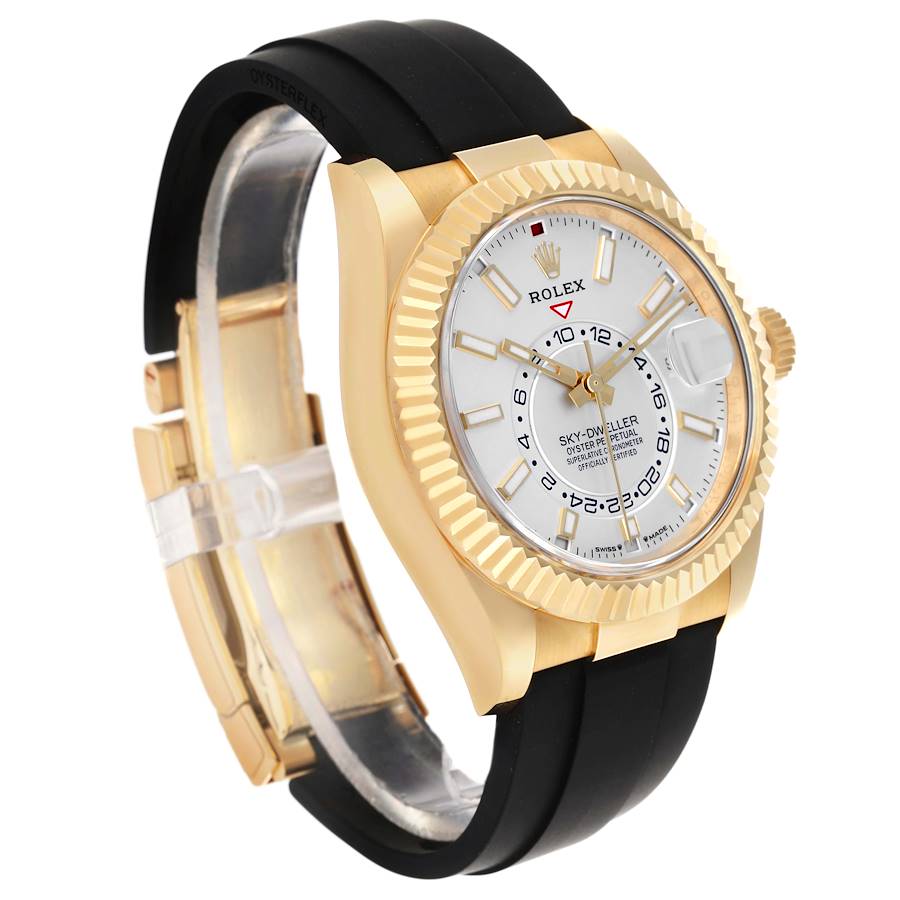 Sky-Dweller White Dial Yellow Gold Oysterflex Mens Watch 336238 Box Card