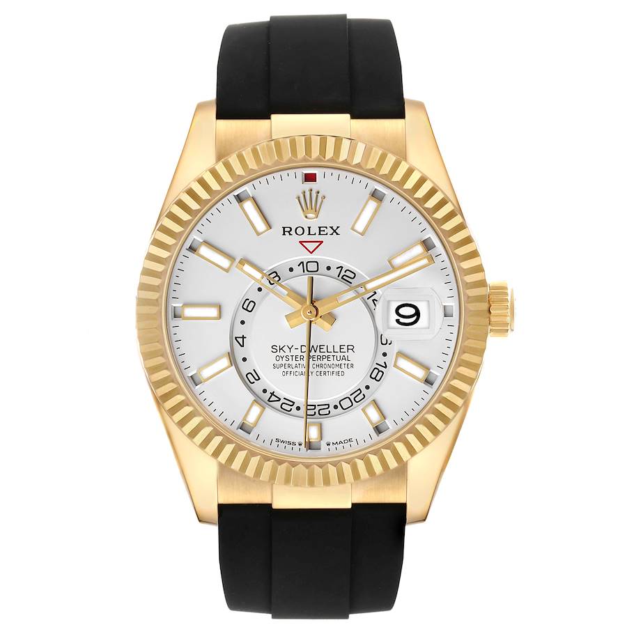 Sky-Dweller White Dial Yellow Gold Oysterflex Mens Watch 336238 Box Card