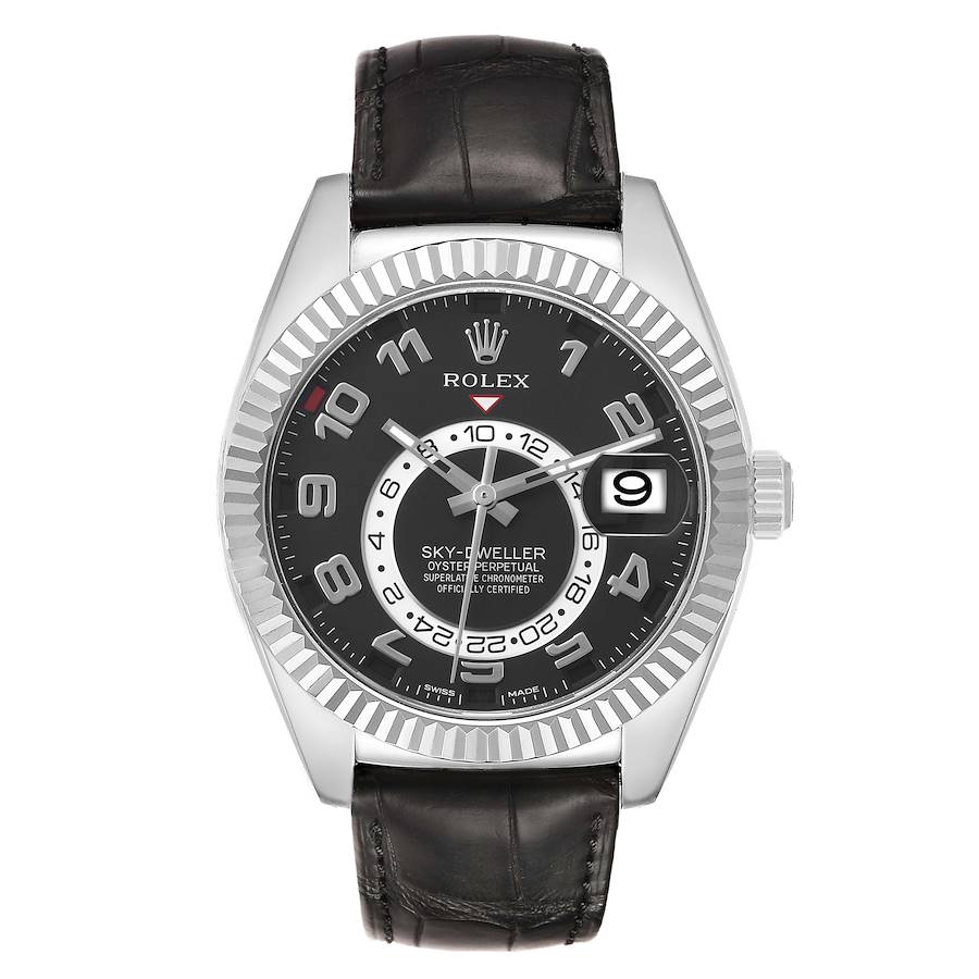 Sky-Dweller White Gold Black Dial Mens Watch 326139 Box Card