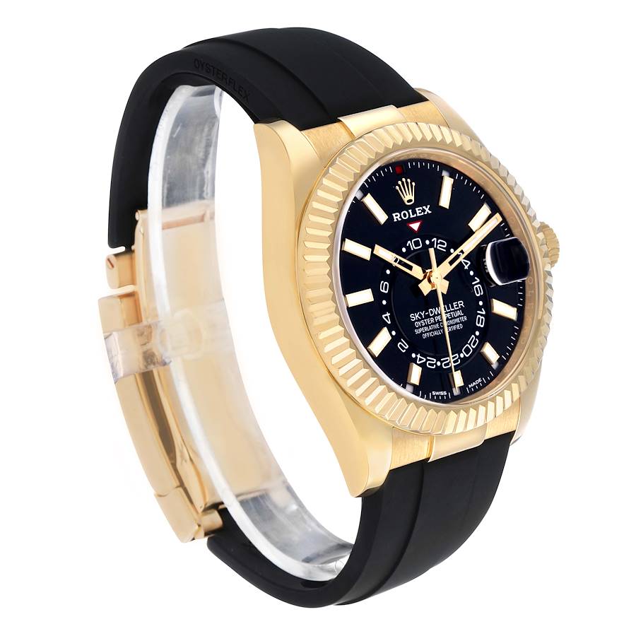 Sky-Dweller Yellow Gold Black Dial Oysterflex Mens Watch 326238 Box Card