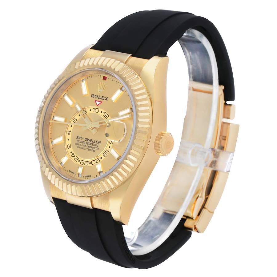 Sky-Dweller Yellow Gold Champagne Dial Oysterflex Mens Watch 326238