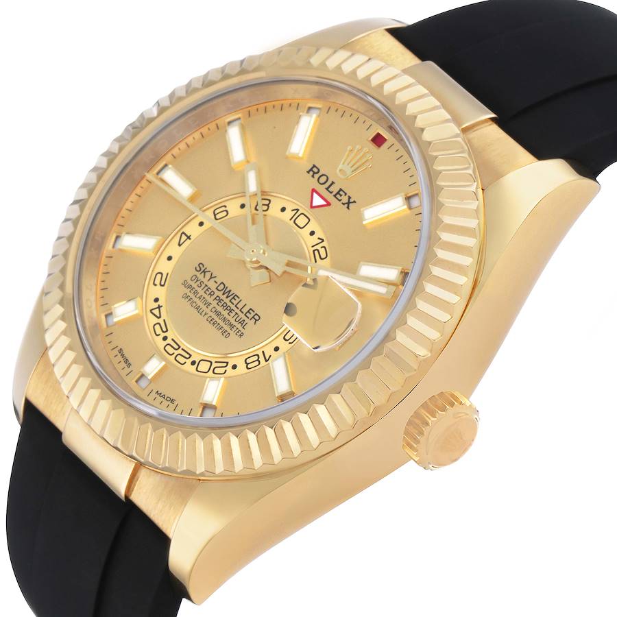 Sky-Dweller Yellow Gold Champagne Dial Oysterflex Mens Watch 326238