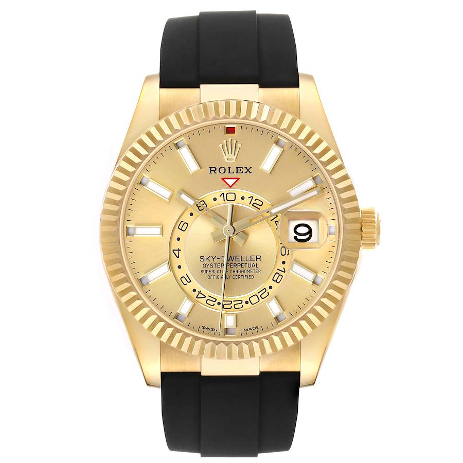 Sky-Dweller Yellow Gold Champagne Dial Oysterflex Mens Watch 326238