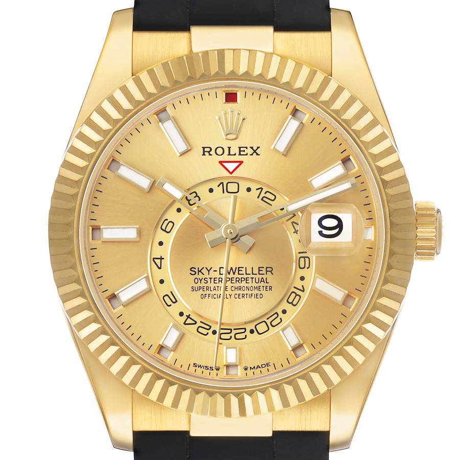 Sky-Dweller Yellow Gold Champagne Dial Oysterflex Mens Watch 336238