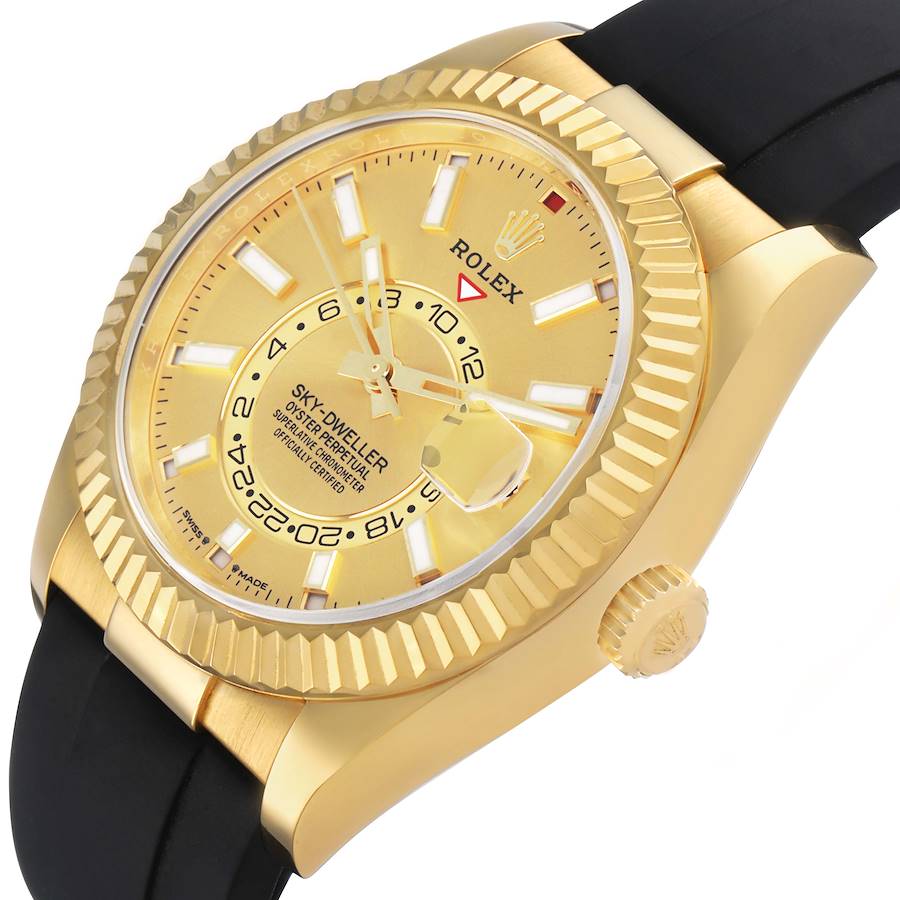 Sky-Dweller Yellow Gold Champagne Dial Oysterflex Mens Watch 336238