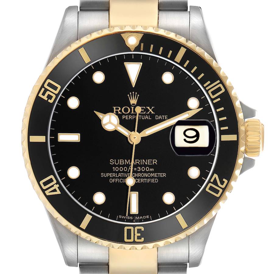 Submariner Steel Yellow Gold Black Dial Mens Watch 16613 Card