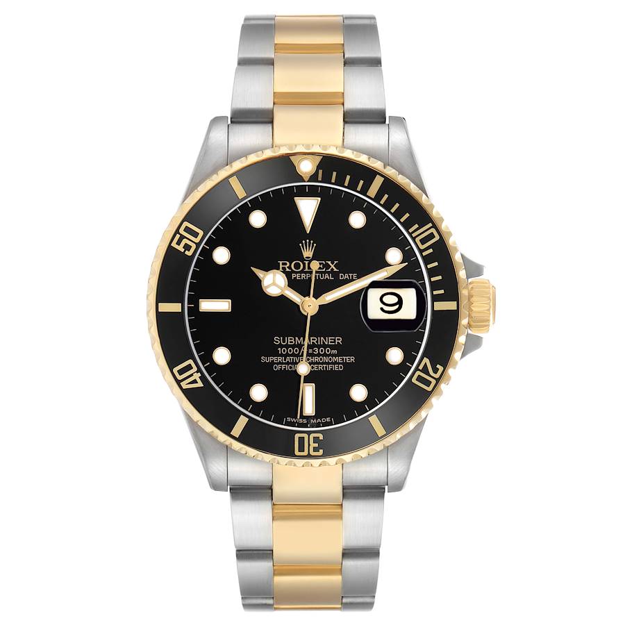 Submariner Steel Yellow Gold Black Dial Mens Watch 16613 Card