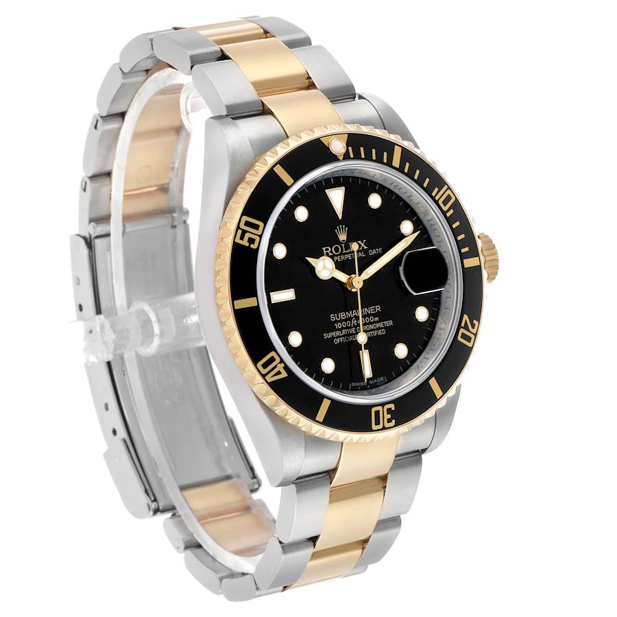 Submariner Steel Yellow Gold Black Dial Mens Watch 16613 Card