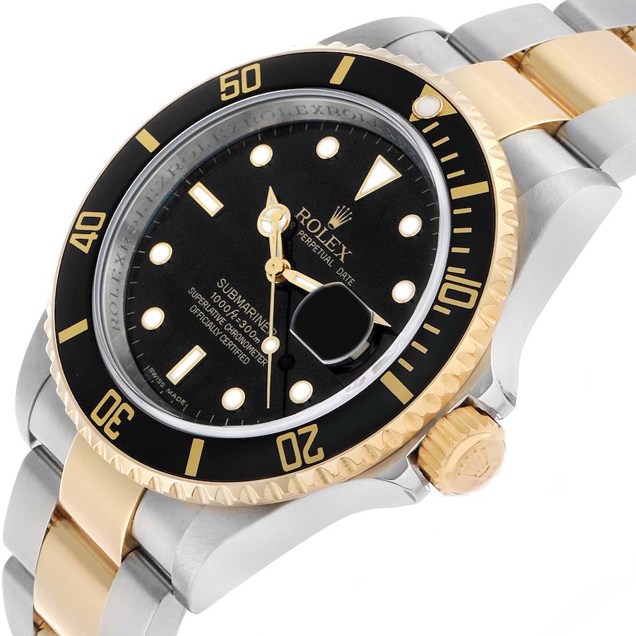 Submariner Steel Yellow Gold Black Dial Mens Watch 16613 Card