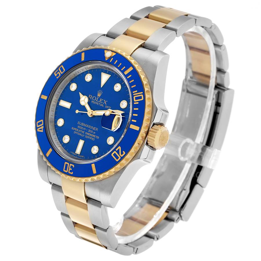 Submariner Steel Yellow Gold Blue Diamond Dial Bezel Mens Watch 116613