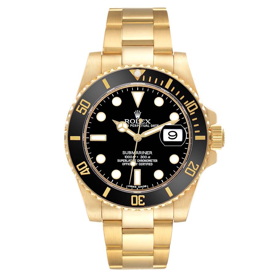 Submariner Yellow Gold Black Ceramic Bezel Mens Watch 116618 Box Card