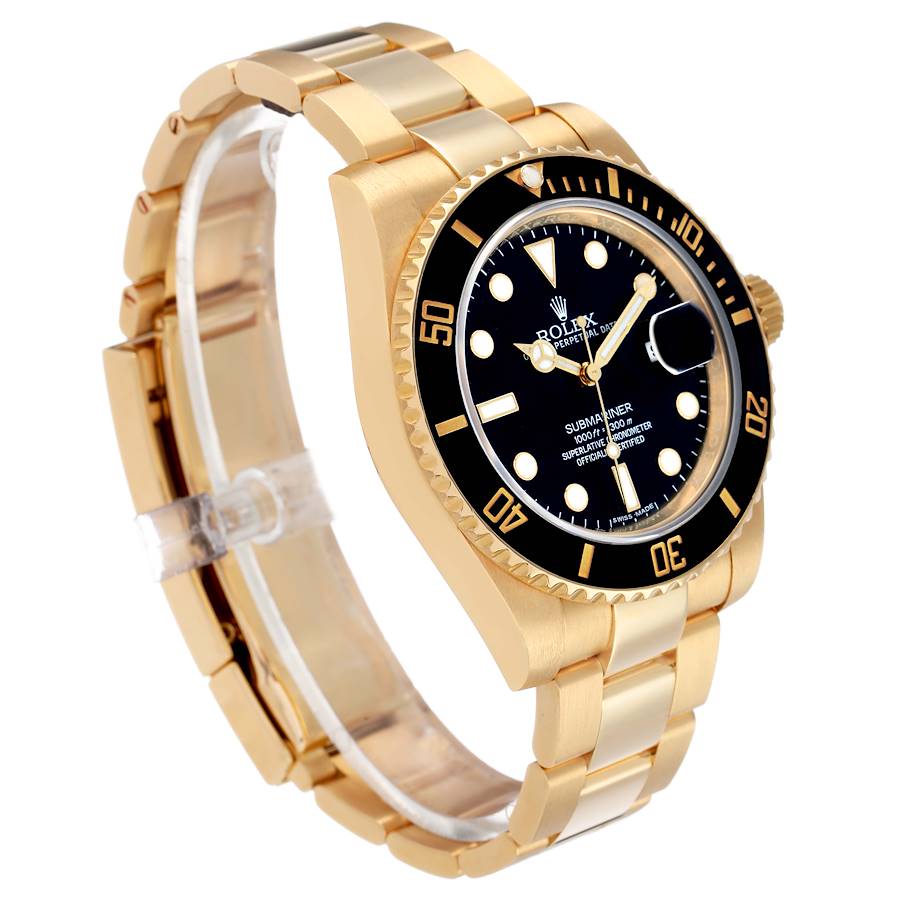 Submariner Yellow Gold Black Ceramic Bezel Mens Watch 116618 Box Card