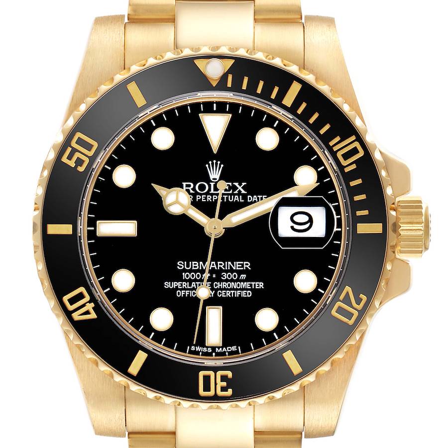 Submariner Yellow Gold Black Ceramic Bezel Mens Watch 116618 Box Card