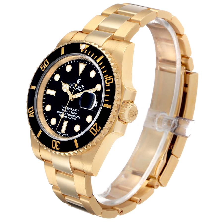 Submariner Yellow Gold Black Ceramic Bezel Mens Watch 116618 Box Card