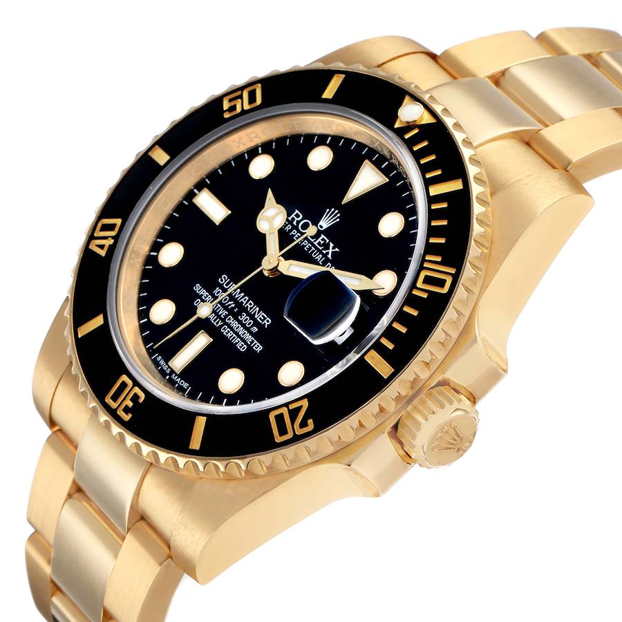 Submariner Yellow Gold Black Ceramic Bezel Mens Watch 116618 Box Card
