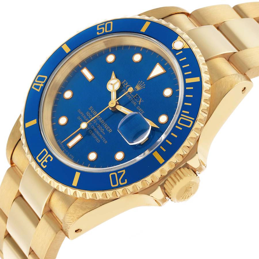 Submariner Yellow Gold Blue Dial Mens Watch 16618