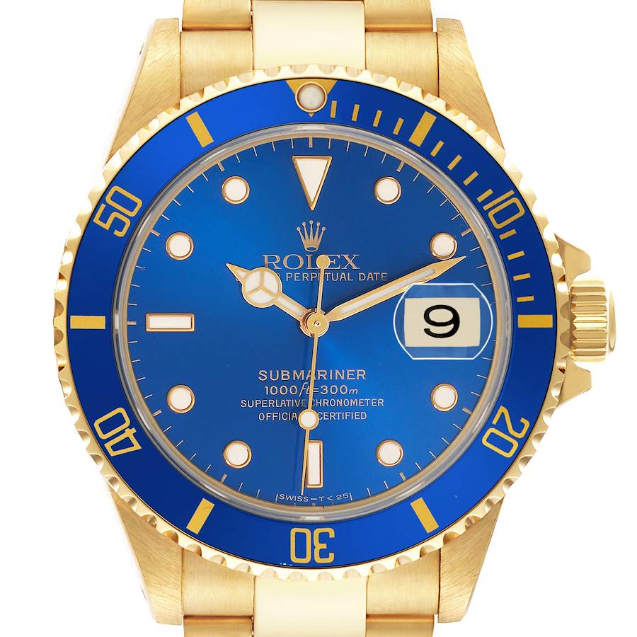 Submariner Yellow Gold Blue Dial Mens Watch 16618