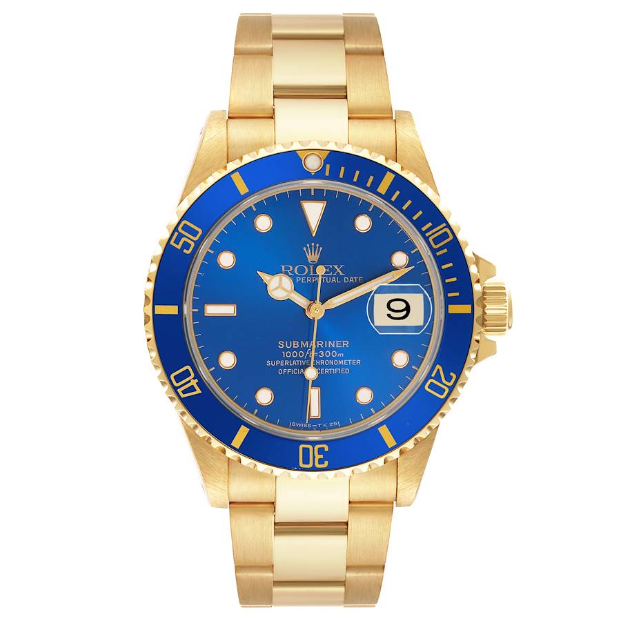 Submariner Yellow Gold Blue Dial Mens Watch 16618